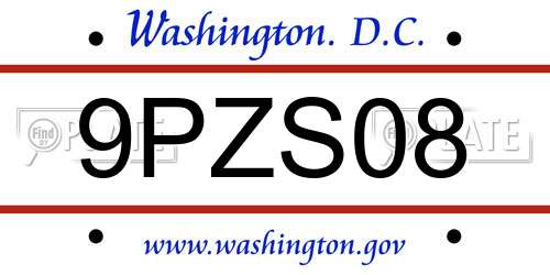 9PZS08 District Of Columbia License Plate
