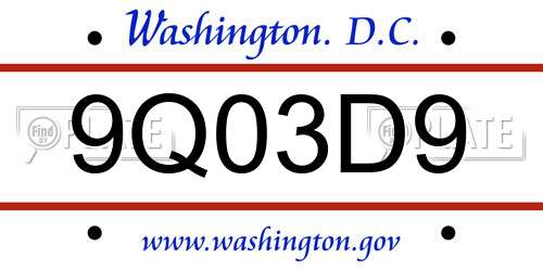 9Q03D9 District Of Columbia License Plate