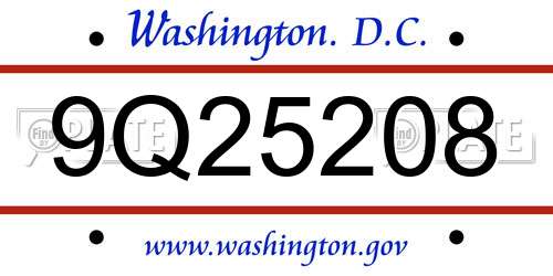 9Q25208 District Of Columbia License Plate