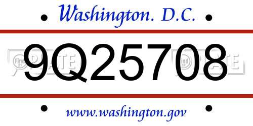 9Q25708 District Of Columbia License Plate