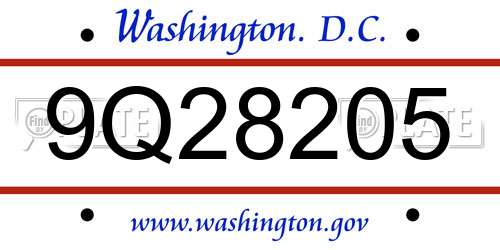 9Q28205 District Of Columbia License Plate