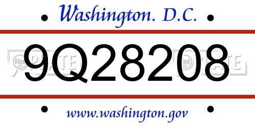 9Q28208 District Of Columbia License Plate