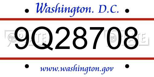 9Q28708 District Of Columbia License Plate