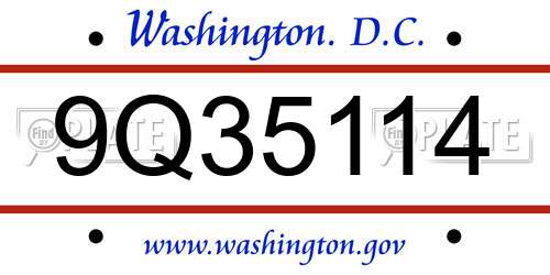9Q35114 District Of Columbia License Plate