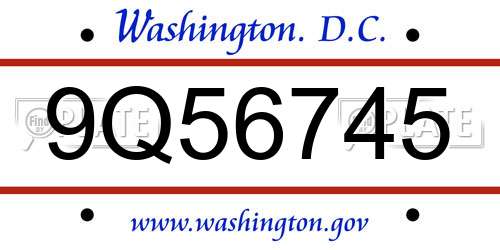 9Q56745 District Of Columbia License Plate