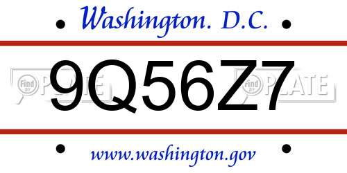 9Q56Z7 District Of Columbia License Plate