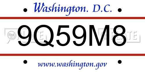 9Q59M8 District Of Columbia License Plate