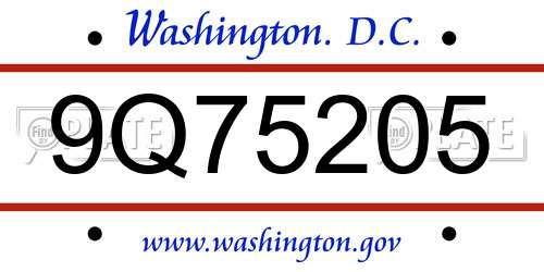 9Q75205 District Of Columbia License Plate