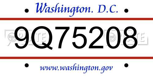 9Q75208 District Of Columbia License Plate
