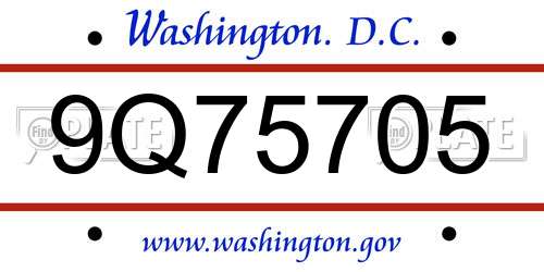 9Q75705 District Of Columbia License Plate