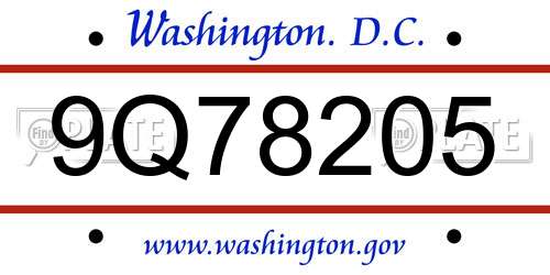 9Q78205 District Of Columbia License Plate