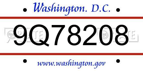 9Q78208 District Of Columbia License Plate