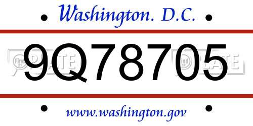 9Q78705 District Of Columbia License Plate