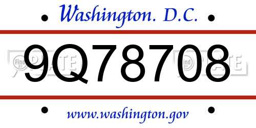9Q78708 District Of Columbia License Plate