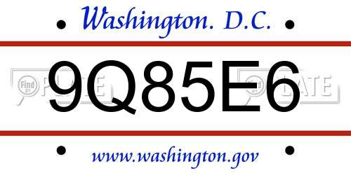 9Q85E6 District Of Columbia License Plate