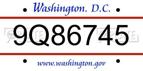 9Q86745 District Of Columbia License Plate