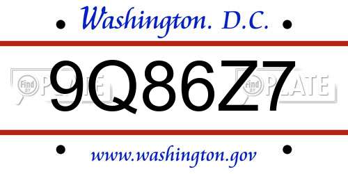 9Q86Z7 District Of Columbia License Plate