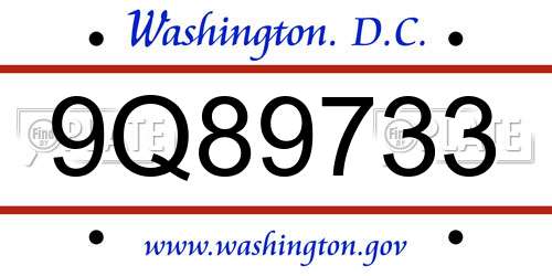 9Q89733 District Of Columbia License Plate