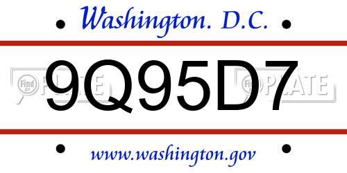 9Q95D7 District Of Columbia License Plate