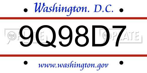 9Q98D7 District Of Columbia License Plate