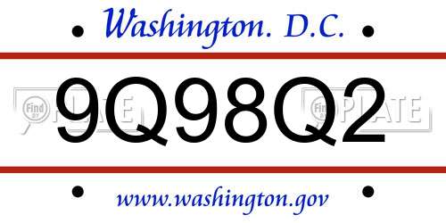 9Q98Q2 District Of Columbia License Plate