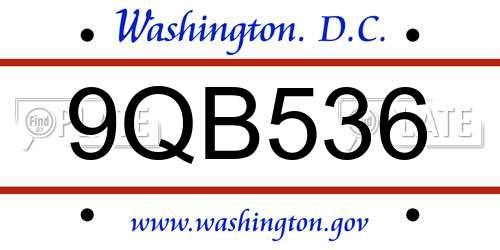 9QB536 District Of Columbia License Plate