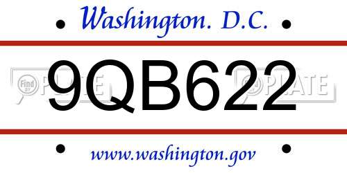 9QB622 District Of Columbia License Plate