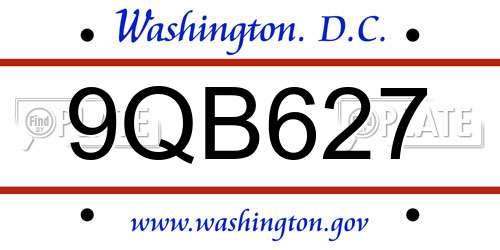 9QB627 District Of Columbia License Plate