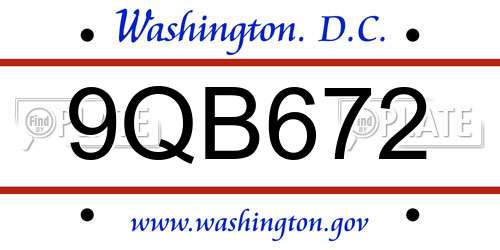 9QB672 District Of Columbia License Plate