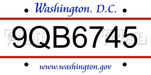 9QB6745 District Of Columbia License Plate