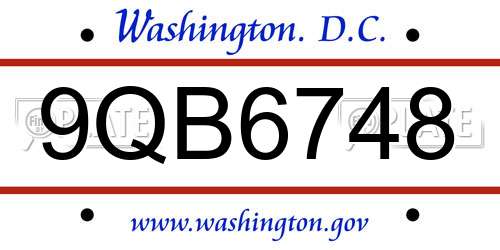9QB6748 District Of Columbia License Plate