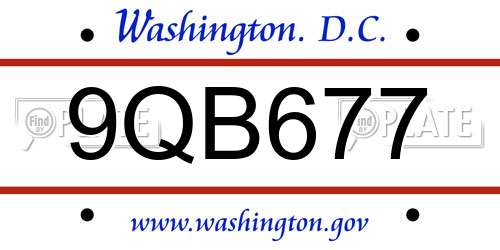 9QB677 District Of Columbia License Plate