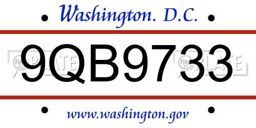 9QB9733 District Of Columbia License Plate