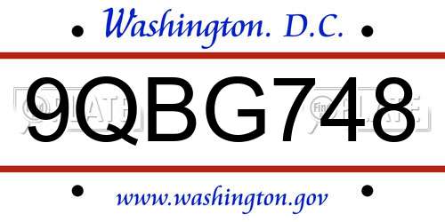 9QBG748 District Of Columbia License Plate