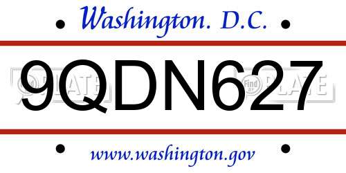 9QDN627 District Of Columbia License Plate