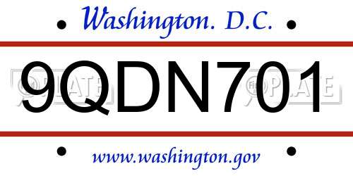 9QDN701 District Of Columbia License Plate