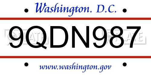 9QDN987 District Of Columbia License Plate