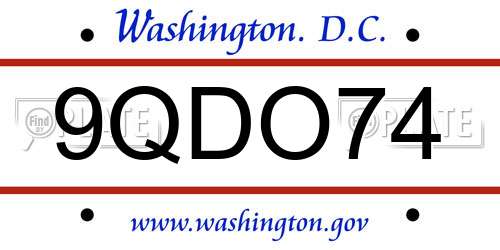 9QDO74 District Of Columbia License Plate