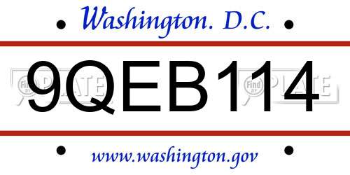 9QEB114 District Of Columbia License Plate