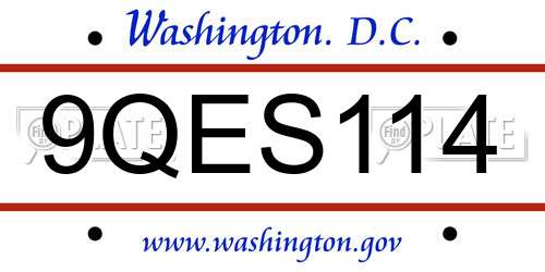 9QES114 District Of Columbia License Plate