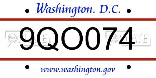 9QO074 District Of Columbia License Plate