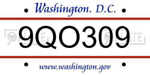 9QO309 District Of Columbia License Plate
