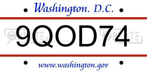 9QOD74 District Of Columbia License Plate