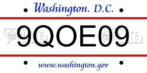 9QOE09 District Of Columbia License Plate