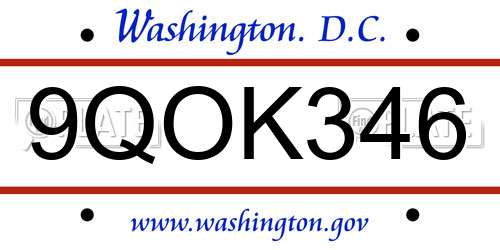 9QOK346 District Of Columbia License Plate