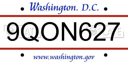 9QON627 District Of Columbia License Plate