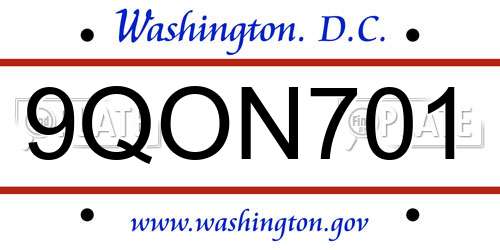 9QON701 District Of Columbia License Plate