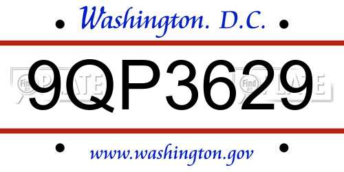 9QP3629 District Of Columbia License Plate
