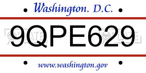 9QPE629 District Of Columbia License Plate