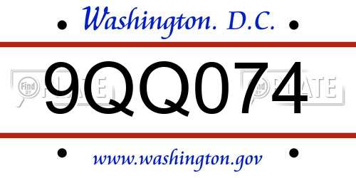 9QQ074 District Of Columbia License Plate